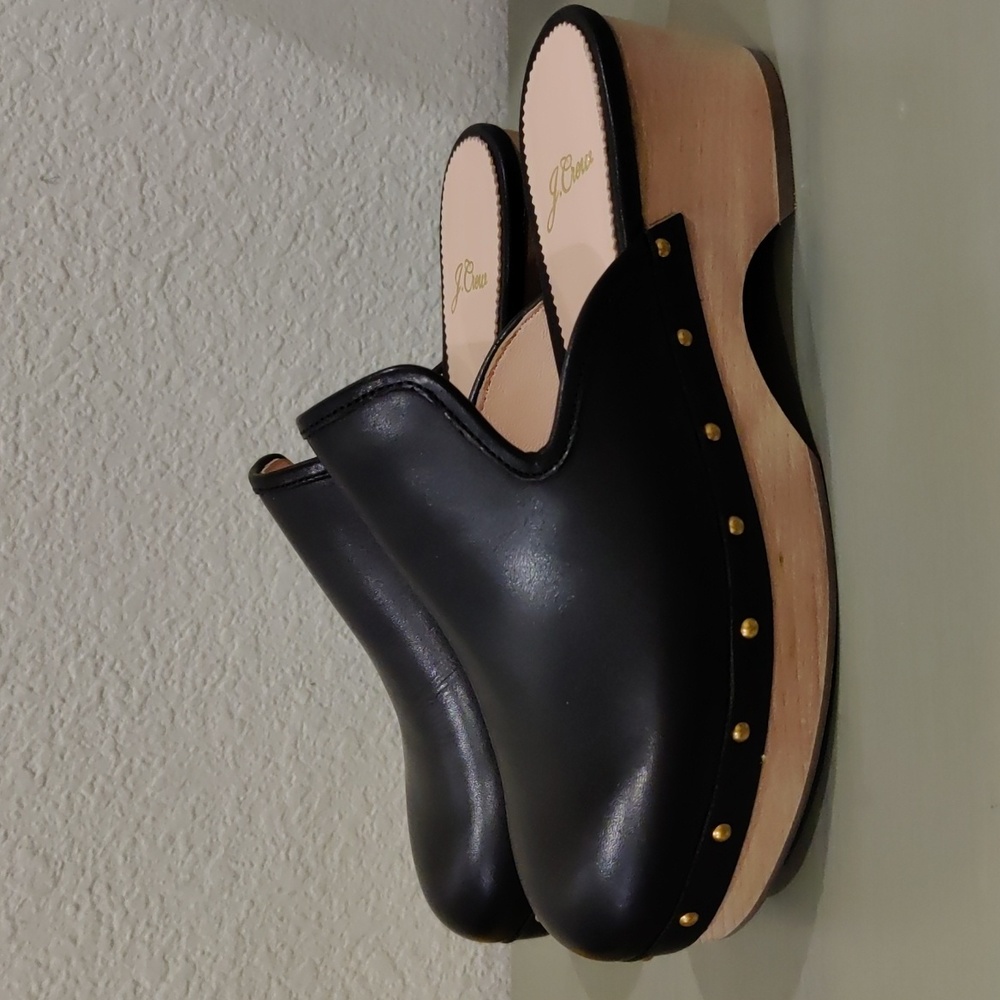 J Crew Black Leather Mules Clogs